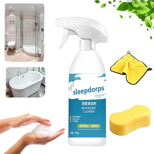 Sleepdorps - Detergente per il bagno, per vetri Sleepdrops, detergente anticalcare per il bagno, detergente per macchie ostinate, spray anticalcare multiuso, senza risciacquo e scrub (1 pezzo)