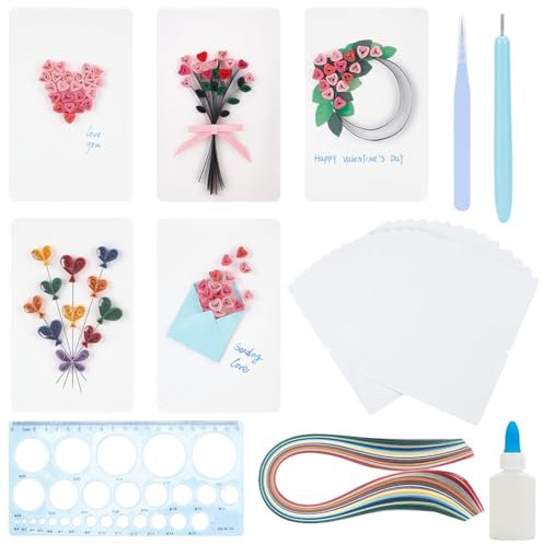 WEBEEDY 20 Sets Quilling-Karte Handgefertigte Grußkarte Liebesthema Karten-Quilling-Set Mit Papier-Quilling-Streifen Papier-Quilling-Set Weihnachten Geburtstag Valentinstag Geschenke