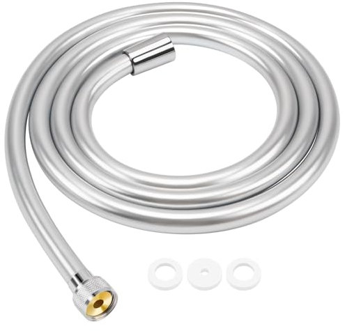 Fevone Tubo Doccia Flessibile 1.5 Metri (59 pollici) Argento, Flessibile Tubo per doccia in PVC Universale G1/2 pollici Adatto a Tutti i Soffione Doccia Anti Torsione Anti-attorcigliamento