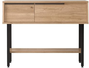 Rebecca Mobili Moderner Konsolentisch, Farbe: Eiche Dunkelgrau, Spanplatte Eisen, mit 2 Türen, 1 Einlegeböden, modernes Design – Maße HxBxT: 76 x 100 x 29,5 cm – Art. RE7086