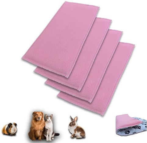 NEO SOLVO Lot de 4 Tapis de Jeu en Polaire pour Cochon d'Inde et Lapins - Tout en Un, C'est Une Couverture, Un Tunnel Géant, Une Maison, Un Coussin et Un Lit - 70cm x 105cm - Rose