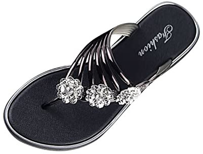 Damen-Hausschuhe, Sommermode, Flip-Flops, offene Zehen, bequem, rutschfest, flach, Flip-Flop-Band, Schwarz , 38 EU