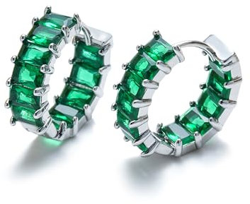 Mesovor Silberne Creolen Ohrringe mit Zirkonia für Damen und Mädchen, Versilberte Huggie Ohrringe, Schmuck für Party, Abschlussball (Grün)