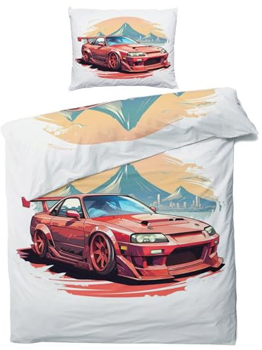 Generisch Bettwäsche 140x200 JDM - Japanische Sportwagen Bettbezug 2er Set, 110gsm Mikrofaser, Weiche & Kuschelige & Bügelfreie Wendebettwäsche, 1 Kopfkissenbezug 80x80, mit Reißverschluss &2359