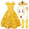 XFOZDM Vestito Belle Costume Bella E La Bestia Vestito Carnevale Bambina Belle Con Accessori Costume Da Principessa Festa Di Compleanno Halloween Festa Natale Carnevale Abito Cosplay Costume 01,110cm