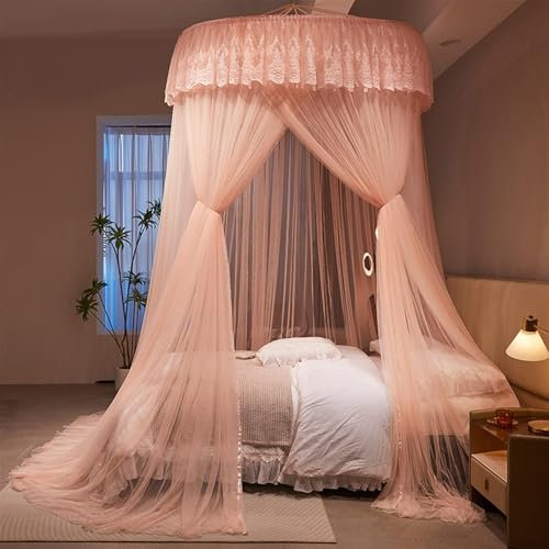 FEBSDHSMI Moskitonetz-Betthimmel, elegante Baldachin-Bettvorhänge von der Decke, kuppelförmiges Moskitonetz für den Heim- und(Orange)