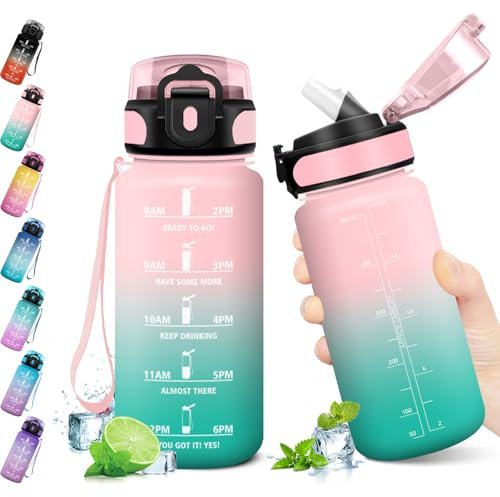 KollyKolla Gourde 500ml, Bouteille d'eau Enfant, Gourde Paille, Étanche & Réutilisable, Gourde Sport avec Marqueur de Temps, Gourde Motivation pour Enfant, Cyclisme, Bureau, Camping, l'école