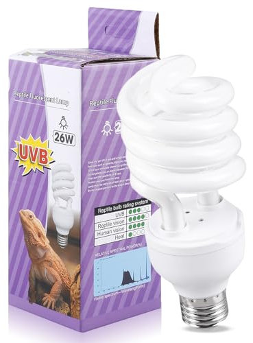 Reptilien UVB Lampe Terrarium, 26W Reptilien Lampe UVA UVB 150, UV Lampe Terrarium, E27 Terrarium Lampe UVB 10.0, UV Lampe Reptilien Wärmelampe für Schildkröten, Vöge, Hunde, Bartagamen, Chamäleons