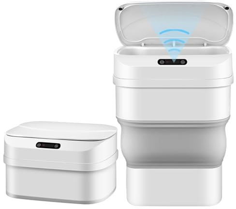 Aolawco Faltbar Mülleimer Sensor mit Deckel, Kunststoff Wasserdichter Sensor Mülleimer Automatischer Mülleimer, Geräuschloser Mülleimer Elektrisch für Küche/Camping/Auto/Bad/Büro/Schlafzimmer (Grau)