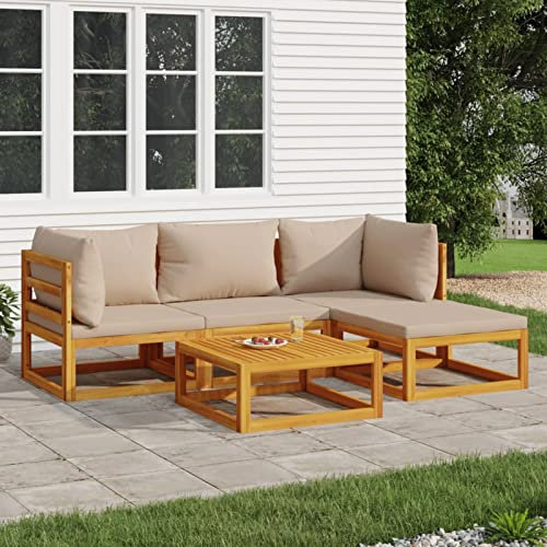Xichuzi 5-TLG. Garten-Lounge-Set mit Taupe Kissen Massivholz, Lounge Gartenmöbel Set, Terassenmöbel Wetterfest, Loungemöbel Terrasse, Gartenlounge, Garten Loungemöbel Set, 3155248