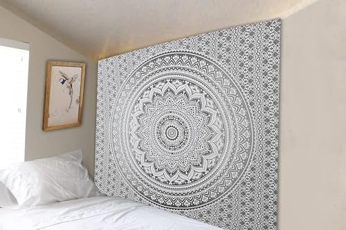 FURNISHFUL FINESSE Mandala Wandteppich Grau Wandbehang Wandteppiche Boho Ombre Wandtuch für Dekor Zuhause und Wohnzimmer– 137 x 213 cm