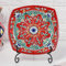 Assiette carrée en céramique faite à la main en Ouzbékistan - Motif Rishan rouge - 20 cm - Passe au micro-ondes - Motif traditionnel - Décoration de la maison et de la cuisine