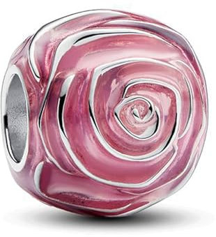 Amuefer Pink Rose Charms Charms für Armbänder 925 Sterling Silber mit Cubic Zirkonia Anhänger für Halsketten Geburtstag Weihnachten Schmuck Geschenke für Frauen