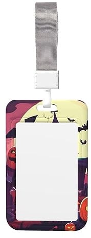 Porte-badge coulissant avec lanière de travail – Étui pour carte en plastique rigide – Porte-nom « Happy Halloween » pour homme et femme – Protecteur de carte d'identité transparent pour infirmières