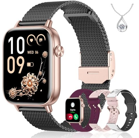Iaret Montre Connectée Femme, 4 Bracelets, 1.83 Smartwatch, Fonction Féminine, Appels HD, 110+ Modes Sport, Podometre, Moniteur Cardiaque 24h/SpO2/Sommeil, Compatible iPhone/Android, Cadeau, Or Noir