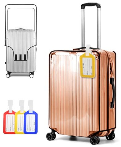 URHRHU Kofferhülle Kofferschutzhülle 28 Zoll Transparent PVC Koffer-Abdeckungen Wasserfest Staubdicht Gepäckabdeckung Koffer Waschechter Kratzschutz Gepäck Cover mit 3 Kofferanhänger für Trolleykoffer