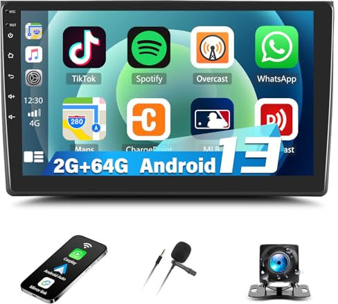 SIXTOP [2G+64G]Android 13 Autoradio mit Bluetooth für Audi A4 S4 RS4 2002 2003 2004 2005 2006 2007 2008 mit Carplay Android Auto,9“ Touchscreen-Radio mit GPS WIFI FM/RDS EQ Mirror Link+Rückfahrkamera