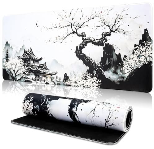 TOPWAYS Mouse Mat Mouse Pad, Large Desk Mat Gaming Mouse Pad Keyboard Mat Desk Pad Mousemat Extend Long Mouse Mat for Keyboard and Mouse 800 x 300 x 3mm (Cherry Blossom)