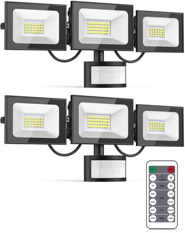 Lightasea LED Strahler mit Bewegungsmelder außen, 100W 10000LM Außenstrahler mit Verstellbaren 3 Köpfe, 6500K Kaltweiß LED Scheinwerfer mit Fernbedienung, IP65 Wasserdicht Flutlicht für Garage, Hof