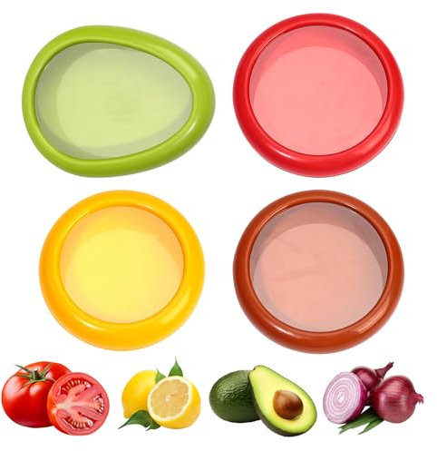 4pc Silicone Fruit and Vegetable Storage Containers Set Silicone Fruit Storage Box Onion Storage Avocado Saver Fresh Keeper Fruit & Veg Holder Fridge Pod for Onions Lemons Potatoes Avocado Stretch