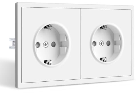 CNBINGO Enchufe Doble de Pared y Superficie Empotrable con Protección para Niños, Color Blanco