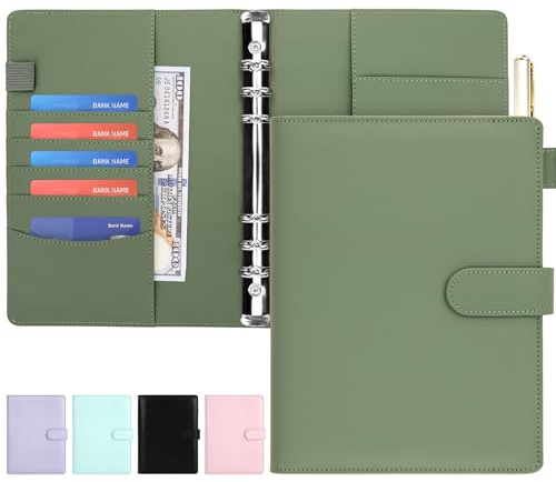 Onlyesh Ringbuch A5, Ringbuch A5 Nachfüllbar, 6 Loch, Innenpapier Nicht Enthalten, Budget Planer mit Magnetischer Schnalle für Büros Zuhause Schule, Green