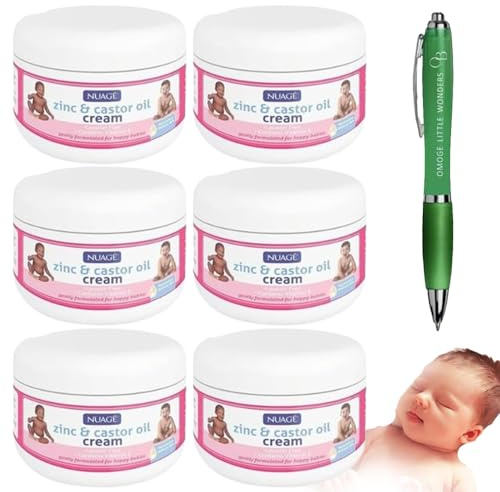 6 Pack Zinc & Castor Oil Baby Nappy Rash Cream 200ml + Omoge Pen | Gentle Everyday Care for Newborns & Sensitive Skin