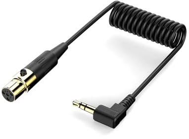 Hanprmeee Mini XLR to 3.5mm Stereo Audio Cable 90 Degree Right Angle 1/8 TRS to Mini XLR 4 Pin Female Headphone Spring Audio Coiled Cord for MP3 Players, Phones, Laptops (0.5M)