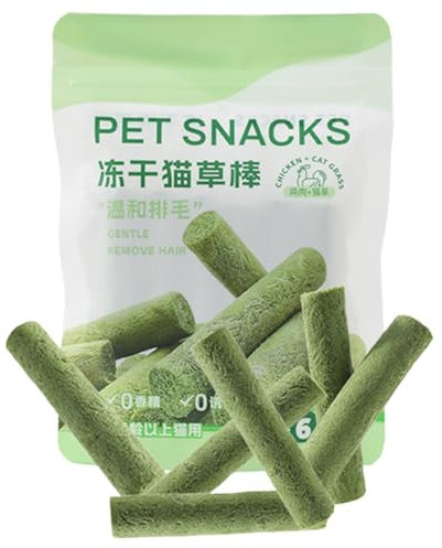 BommFu Cat Grass Sticks | Kitten Teeth Cleaning Treats | High Protein Chicken Freeze Dried Cat Grass Sticks for Adults & Kittens for Hairball Removal and Teeth Cleaning