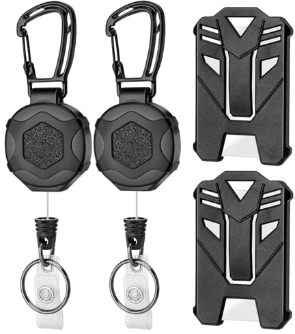2 Pack Retractable Keychain Badge Holders with 31.5 Steel Cord, Black