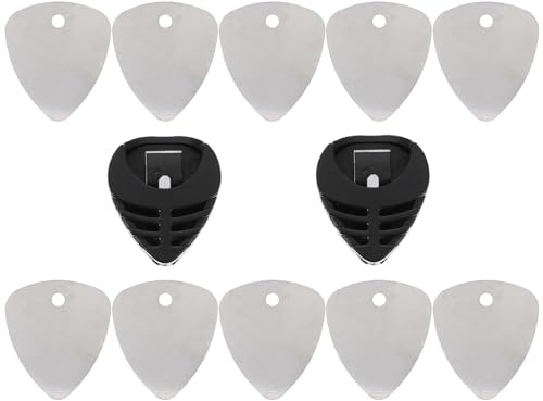 HOODANCOS Metall Gitarrenplektren Satz mit Kasten 10 Plektren aus Edelstahl Ergonomisch Geformtes Gitarrenzubehör für Folk Gitarre Leicht und Tragbar