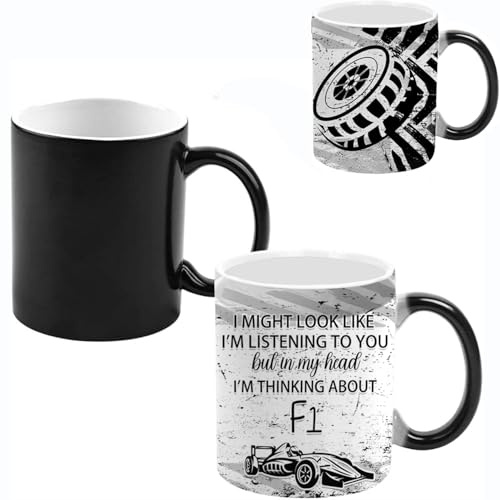Formula 1 Gifts Novelty F1 Mug Ceramics When Exposed to Hot Water It Changes Color upon Cooling It Turns Black Formula 1 Gifts for Men Racing Enthusiast F1 Merchandise Bedroom Office Desk Display