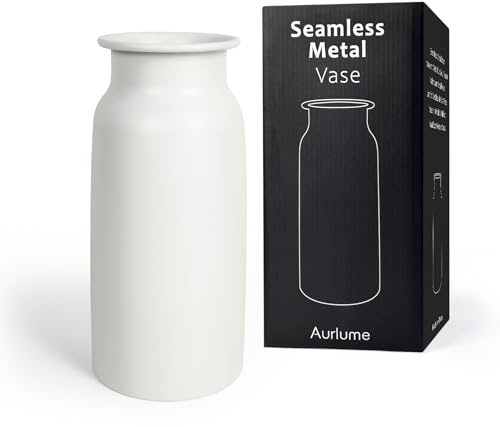 Moderne Metall Vase Weiß Matt, 27,5cm Hohe Blumenvase, Nahtlos & Wasserdicht, Bruchfeste Deko Vase für Wohnzimmer, Esstisch & Büro
