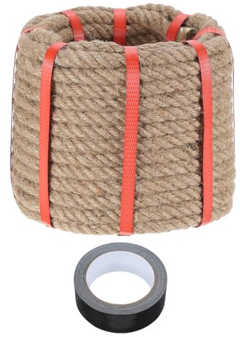 QUARKZMAN Corde en Jute 0.55 Pouce x 59 Pieds, Corde Epaisse Naturelle Torsadee avec Ruban Noir, pour Artisanat Balustrade Quai Tir A La Corde Balancoire Decoration Nautique