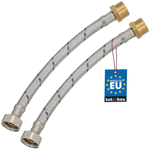 KOTARBAU® Flexschlauch 1/2 x 1/2, Wasserschlauch 20 cm, Panzerschlauch | 2er Set, Außengewinde x Innengewinde, Anschlussschlauch für Armatur, Schlauch Für Wasserhahn, Edelstahlummantelt
