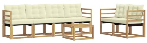 vidaXL Outdoor-Sofagarnitur mit Kissen 7 pcs Weiß und Creme, Gartenmöbel, modernes Outdoor-Sofa, Robustes Terrassenset, Bequeme Sitzgelegenheit für deinen Außenbereich
