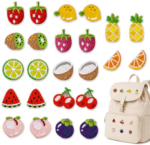 24 Stück Früchte Bügelflicken zum Aufbügeln Patches zum Aufbügeln mit Heißkleberrückseite Einfach Aufbügelbar Bunte DIY Bügelpatches für Kinderkleidung Jeans Rucksäcke und Jacken Bügelbilder
