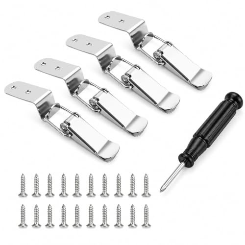 GUGUGO 4 Pack Medium 90 Degree Hook Lock Bolt, No Lock Stainless Steel Right Angle Latch with Screws, Toggle Hasp Hook Clasp Catch Clamp Clip for Door Window Drawer Cabinet Mailbox Tool Box Case