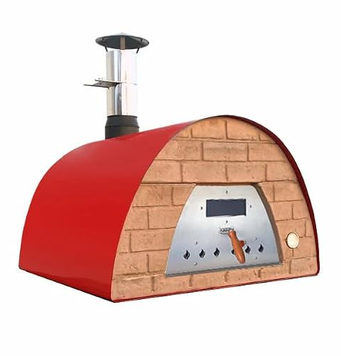 Veloce Pro 100 Holzbackofen Rot mit Gestell Bello | Mit Gestell Bello, Ziegelfront Terrakotta, 90 × 90 cm Backfläche, bis 5 Pizzen, 350 °C in ca. 20 Min.