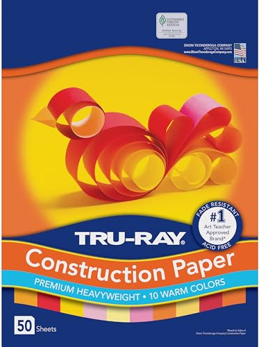 Pacon 102948 Tru-Ray Construction Paper, 76 lbs., 12 x 18, Assorted, 25 Sheets/Pack