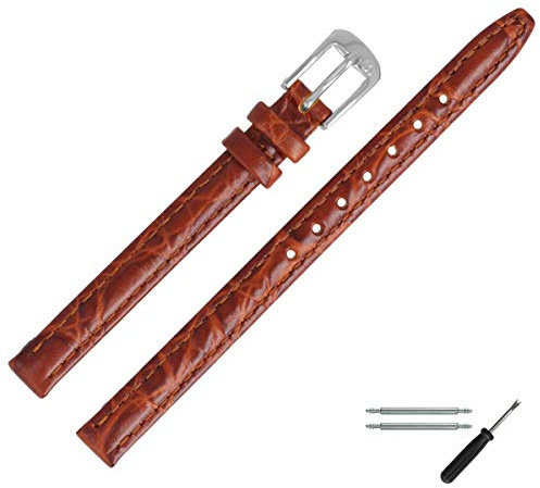 MARBURGER Uhrenarmband 8mm Leder Kroko (Caiman) Prägung Mit Naht - Werkzeug Montage Set 52908