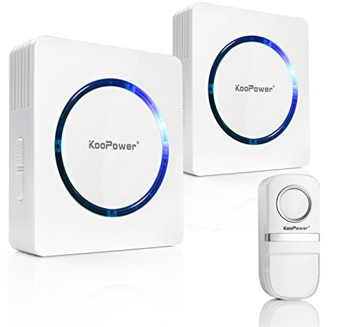 KooPower Keine Batterie Benötigt Funk Türklingel, 2 Plug-in Empfänger, 1 Klingelknopf Sender mit Blinkeffekt, 150M Reichweite, 25 Klingeltöne, Weiß