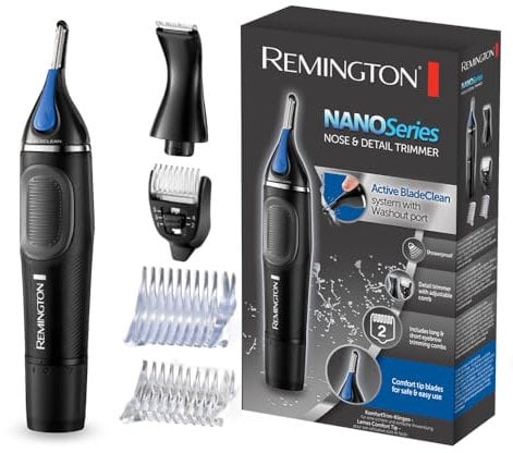Remington Rifinitore Multifunzione - Taglia Peli Naso e Orecchie, Rifinitore per Sopracciglia, Rifinitore per Barba - Inclusi 2 Pettini di Fissaggio, Rifinitore per Dettagli da 1-5 mm, NE3870