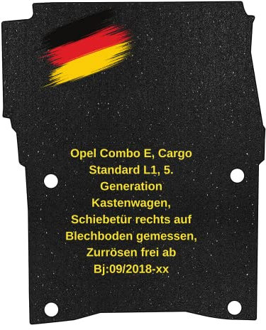 aruma® Antirutschmatte Laderaummatte maßgeschneidert kompatibel für Opel Combo E, Cargo Standard L1, 5. Gen Kastenwagen, Schiebetür rechts auf Blechboden gemessen, Zurrösen frei ab Bj:09/2018-xx