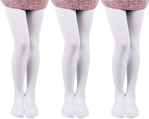 EVERSWE 3-Pack Girls Microfiber Tights Multiple Colors (white, 6-8)