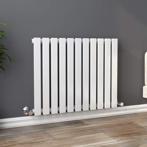 Warmehaus 600 x 760 mm White Horizontal Designer Radiator Single Rectangular Flat Panel - Modern Central Heating - Perfect for Bathroom, Kitchen, Living Room