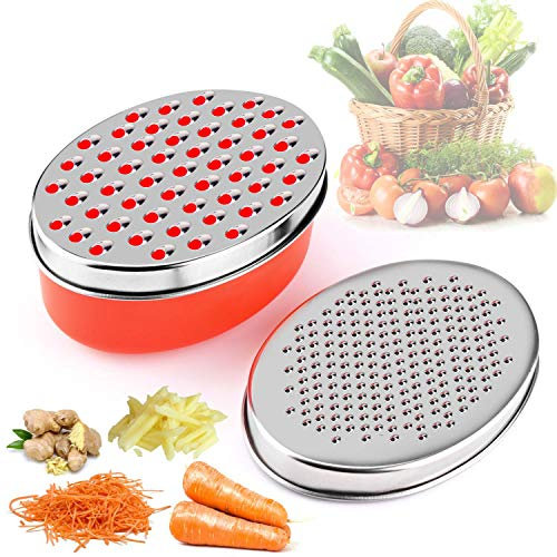 KAPIKASON Rallador De Queso con Contenedor de Ahorro de Alimentos y Tapa de Frutas y Verduras(Rojo)