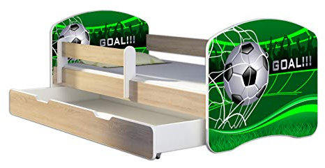 Kinderbett Jugendbett mit einer Schublade und Matratze Sonoma mit Rausfallschutz Lattenrost ACMA II 140x70 160x80 180x80 (14 Goal !!!, 180x80 + Bettkasten)