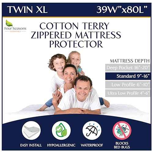 Twin Extra Long (XL) Mattress Protector - Zippered Waterproof Mattress Cover - Deep Pocket Einsatz mit Cotton Terry Top