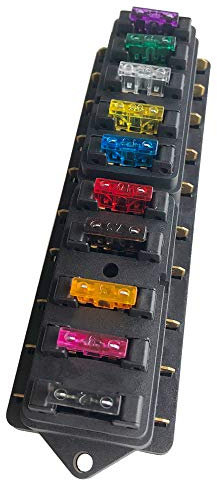 QitinDasen Premium 10 Voies Boîte à Fusibles de Voiture, Porte-Fusible de Lame Standard Universel, Bloc de Fusibles de Bateau, avec 10Pcs Fusibles à Lame Standard Gratuit (12V / 24V)